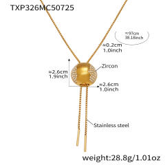 Simple chunky ball bead diamond long necklace stainless steel rings earrings suit