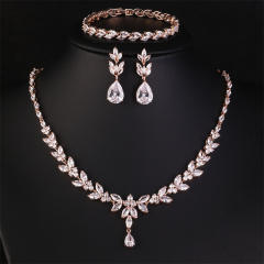 Luxury Sense Zircon Necklace Earrings Two-piece Bride Wedding Set