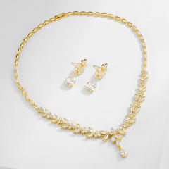 Luxury Sense Zircon Necklace Earrings Two-piece Bride Wedding Set