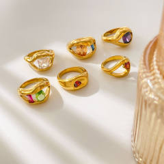 Colorful irregular cubic zircon statement stainless steel rings