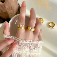 Water Drop Square Eye Teardrop Zircon Double Circle Curved Surface 18K Gold Plated Ring