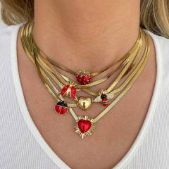 Punk trend color enamel heart bee ladybug snake chain stainless steel necklace choker