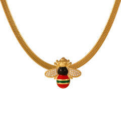 Punk trend color enamel heart bee ladybug snake chain stainless steel necklace choker