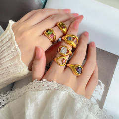 Colorful irregular cubic zircon statement stainless steel rings