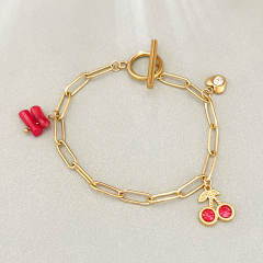 18KG red color enamel charm stainless steel bracelet toggle bracelet