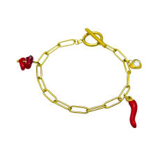 18KG red color enamel charm stainless steel bracelet toggle bracelet
