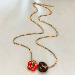 Sweet colorful acrylic flower pendant stainless steel chain necklace