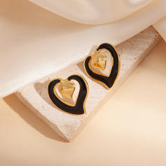 Sweet hollow out heart color enamel stainless steel studs earrings