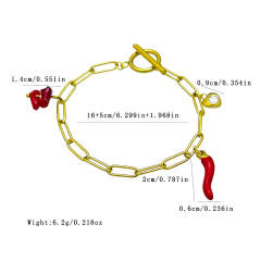 18KG red color enamel charm stainless steel bracelet toggle bracelet