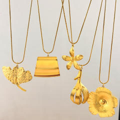 Gold color geometric pendant flower petal pendant stainless steel necklace