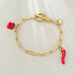 18KG red color enamel charm stainless steel bracelet toggle bracelet