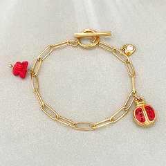 18KG red color enamel charm stainless steel bracelet toggle bracelet