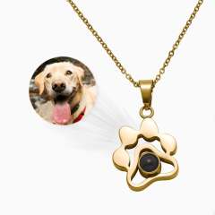 Stainless Steel Dog Paw Pet Projection Necklace Clavicle Chain Fashion Versatile Personalized Keychain Jewelry