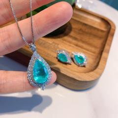 Drop-shaped Pendant Drop-shaped Earrings Imitation Paraíba Pendant Earrings Jewelry necklace Set