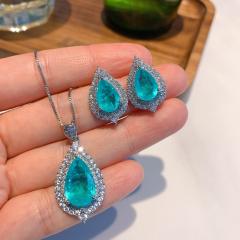 Drop-shaped Pendant Drop-shaped Earrings Imitation Paraíba Pendant Earrings Jewelry necklace Set