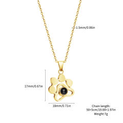 Stainless Steel Dog Paw Pet Projection Necklace Clavicle Chain Fashion Versatile Personalized Keychain Jewelry