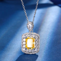 Ice Flower cut copper inlaid yellow diamond cube sugar suit necklace earrings set