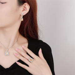 Ice Flower cut copper inlaid yellow diamond cube sugar suit necklace earrings set