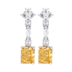 Ice Flower cut copper inlaid yellow diamond cube sugar suit necklace earrings set
