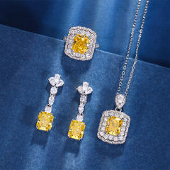 Ice Flower cut copper inlaid yellow diamond cube sugar suit necklace earrings set
