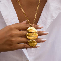 Winter autumn gold color geometric stainless steel long necklace earrings bangle set