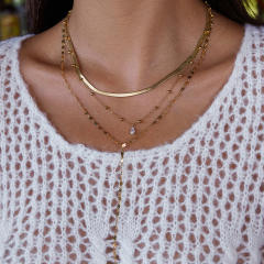 Classic three layer dainty chain diamond stainless steel necklace long necklace