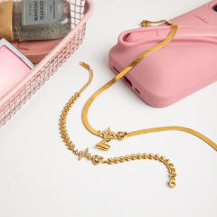 Romantic 18K Gold Rhinestone with Zircon Cut Out Heart Stainless Steel Necklace