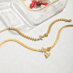 Romantic 18K Gold Rhinestone with Zircon Cut Out Heart Stainless Steel Necklace