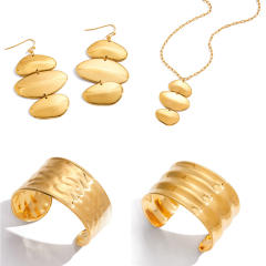 Winter autumn gold color geometric stainless steel long necklace earrings bangle set