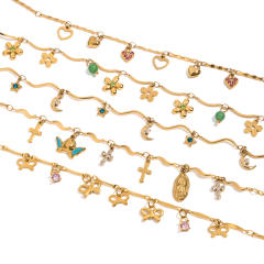 Holiday 18KG multi element charm thin chain stainless steel bracelet