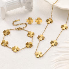 Stainless steel peach heart lucky four-leaf clover necklace bracelet earrings suit