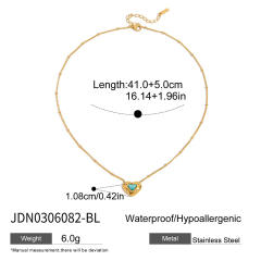 Sweet colorful natural stone inlaid heart stainless steel necklace