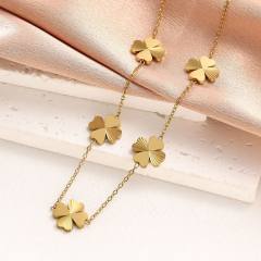 Stainless steel peach heart lucky four-leaf clover necklace bracelet earrings suit