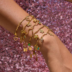 Holiday 18KG multi element charm thin chain stainless steel bracelet