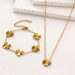 Stainless steel peach heart lucky four-leaf clover necklace bracelet earrings suit