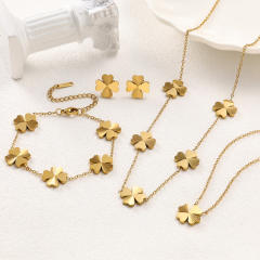 Stainless steel peach heart lucky four-leaf clover necklace bracelet earrings suit