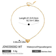 Sweet colorful natural stone inlaid heart stainless steel necklace