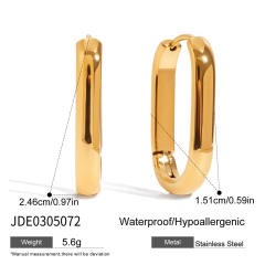 Classic Style 18K Gold Stainless Steel with Square White Diamond 15mm Size Earrings