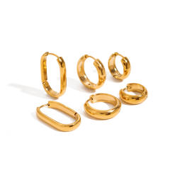 Classic Style 18K Gold Stainless Steel with Square White Diamond 15mm Size Earrings