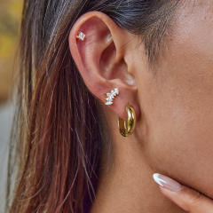 Classic Style 18K Gold Stainless Steel with Square White Diamond 15mm Size Earrings