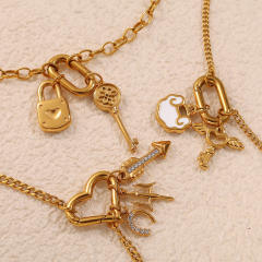 Diy stainless steel key padlock plane multi element accessory for bracelet necklace