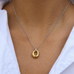 Winter mix color geometric circle pendant stainless steel necklace