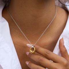 Winter mix color geometric circle pendant stainless steel necklace