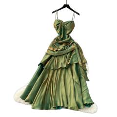 French Style Square Collar Strapless Pleated Waist Ruffled dress Women's Dress