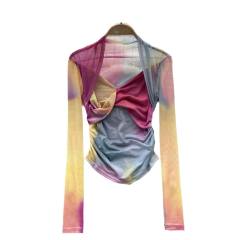 American Style Spice Tie-Dye Mesh Base Shirt Long-Sleeved T-Shirt for women
