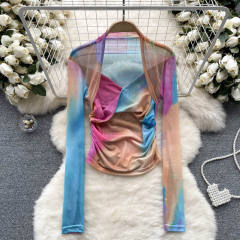 American Style Spice Tie-Dye Mesh Base Shirt Long-Sleeved T-Shirt for women