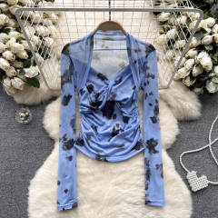 American Style Spice Tie-Dye Mesh Base Shirt Long-Sleeved T-Shirt for women