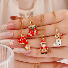 Hot sale color enamel christmas pendant stainless steel chain necklace
