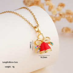 Hot sale color enamel christmas pendant stainless steel chain necklace