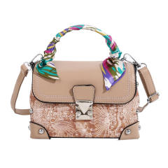 Vintage embroidered box bag for women elegant silk scarf handbag crossbody bag